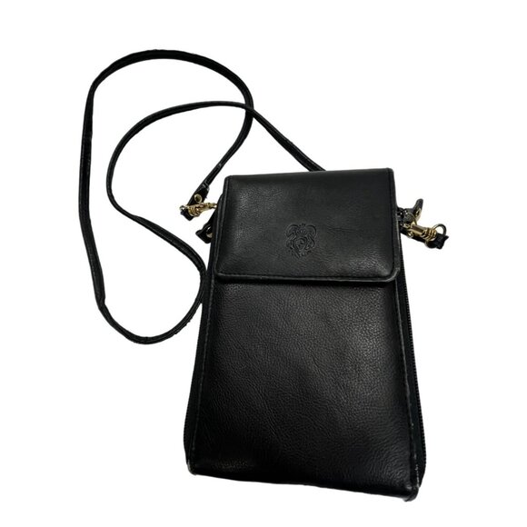 Black Leather Crossbody Bag With Adjustable Strap & Multiple Pockets 39I - Picture 1 of 11